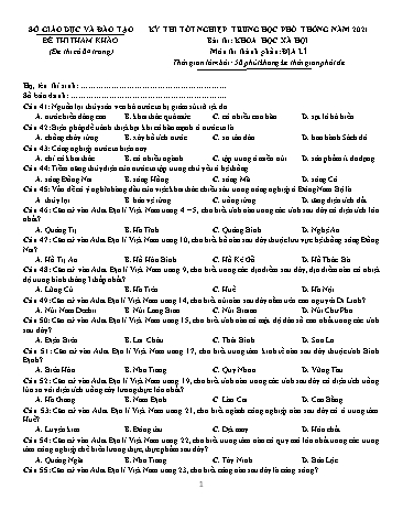 Đề thi tốt nghiệp THPT năm 2021 môn Địa lí (Có đáp án)