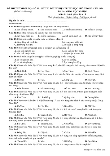 Đề thi tốt nghiệp THPT năm 2021 môn Địa lí - Đề minh họa số 02 (Có đáp án)