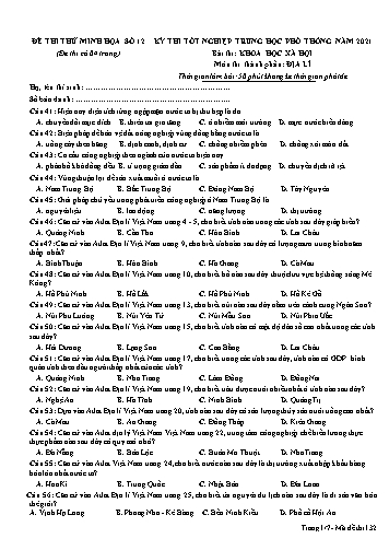 Đề thi tốt nghiệp THPT năm 2021 môn Địa lí - Đề minh họa số 12 (Có đáp án)