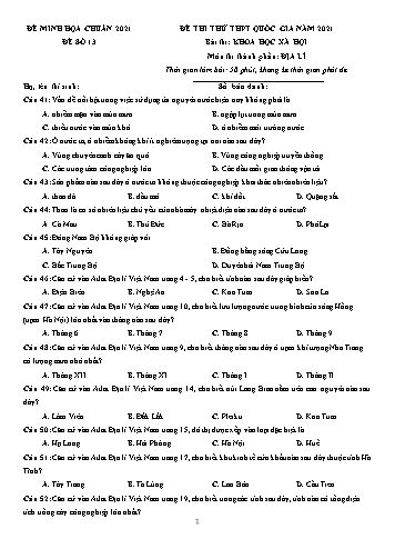 Đề thi tốt nghiệp THPT năm 2021 môn Địa lí - Đề minh họa số 13 (Có đáp án)