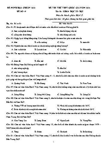 Đề thi tốt nghiệp THPT năm 2021 môn Địa lí - Đề minh họa số 14 (Có đáp án)