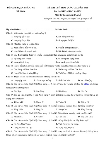 Đề thi tốt nghiệp THPT năm 2021 môn Địa lí - Đề minh họa số 16 (Có đáp án)