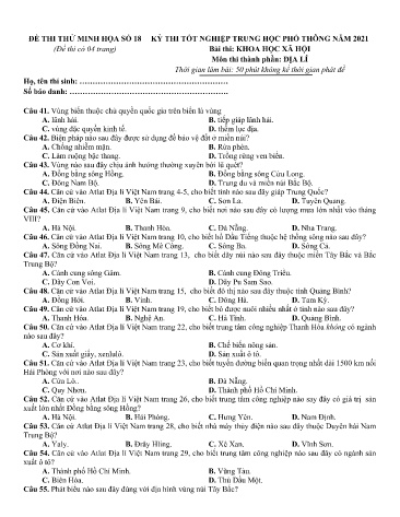Đề thi tốt nghiệp THPT năm 2021 môn Địa lí - Đề minh họa số 18 (Có đáp án)