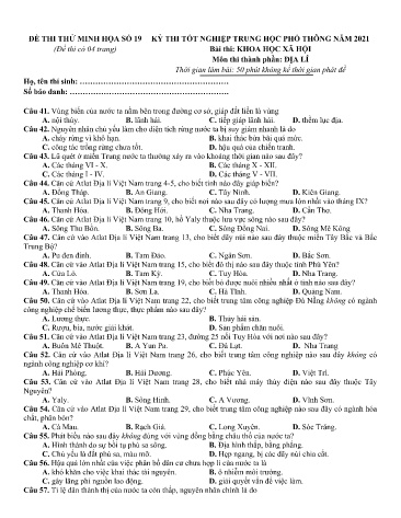 Đề thi tốt nghiệp THPT năm 2021 môn Địa lí - Đề minh họa số 19 (Có đáp án)