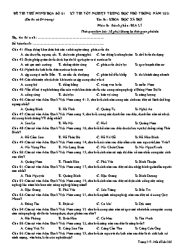 Đề thi tốt nghiệp THPT năm 2021 môn Địa lí - Đề minh họa số 1 (Có đáp án)
