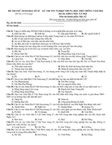 Đề thi tốt nghiệp THPT năm 2021 môn Địa lí - Đề minh họa số 20 (Có đáp án)