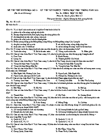 Đề thi tốt nghiệp THPT năm 2021 môn Địa lí - Đề minh họa số 21 (Có đáp án)