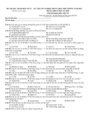 Đề thi tốt nghiệp THPT năm 2021 môn Địa lí - Đề minh họa số 22 (Có đáp án)