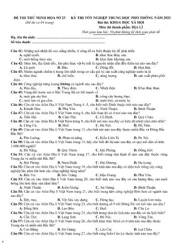Đề thi tốt nghiệp THPT năm 2021 môn Địa lí - Đề minh họa số 23 (Có đáp án)