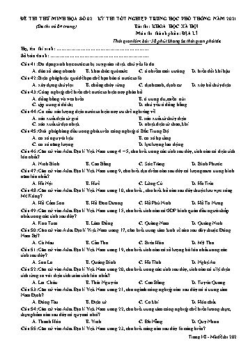 Đề thi tốt nghiệp THPT năm 2021 môn Địa lí - Đề minh họa số 2 (Có đáp án)