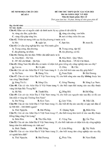Đề thi tốt nghiệp THPT năm 2021 môn Địa lí - Đề minh họa số 5 (Có đáp án)
