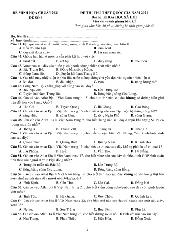 Đề thi tốt nghiệp THPT năm 2021 môn Địa lí - Đề minh họa số 6 (Có đáp án)