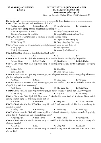 Đề thi tốt nghiệp THPT năm 2021 môn Địa lí - Đề minh họa số 8 (Có đáp án)