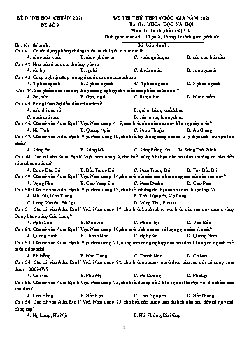 Đề thi tốt nghiệp THPT năm 2021 môn Địa lí - Đề minh họa số 9 (Có đáp án)
