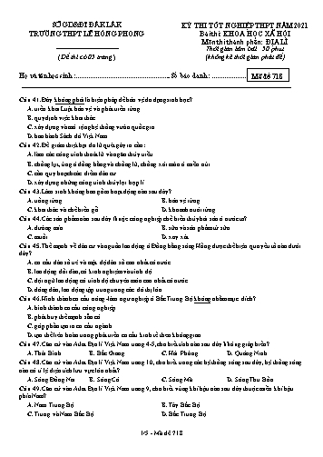 Đề thi tốt nghiệp THPT năm 2021 môn Địa lí - Mã đề 718 - Trường THPT Lê Hồng Phong (Kèm đáp án)