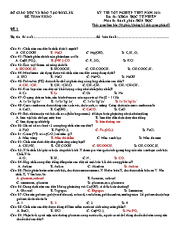 Đề thi tốt nghiệp THPT năm 2021 môn Hóa học - SGD&ĐT Đắk Lắk - Đề 2 (Có đáp án)