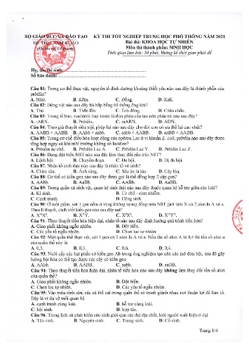 Đề thi tốt nghiệp THPT năm 2021 môn Sinh học