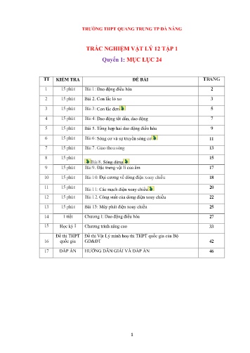 Đề trắc nghiệm học kì I môn Vật lý 12 (Quyển 1) - Năm học 2016-2017 - Trường THPT Quang Trung