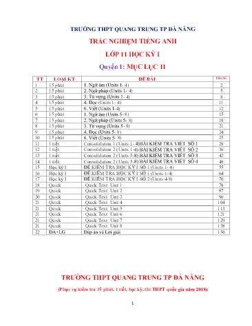 Đề trắc nghiệm học kì II môn Tiếng Anh 11 (Quyển 1) - Năm học 2016-2017 - Trường THPT Quang Trung