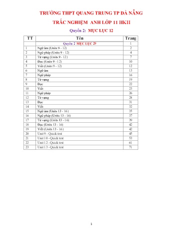 Đề trắc nghiệm học kì II môn Tiếng Anh 11 (Quyển 2) - Năm học 2016-2017 - Trường THPT Quang Trung