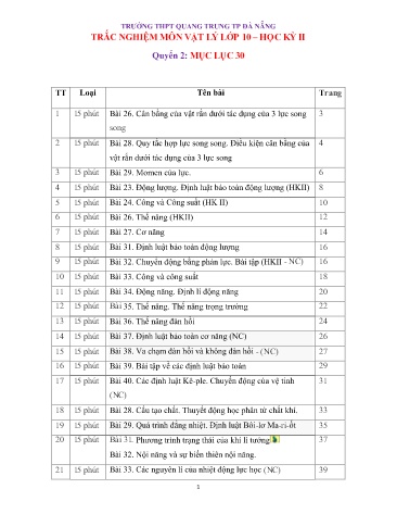 Đề trắc nghiệm học kì II môn Vật lý 10 - Năm học 2016-2017 - Trường THPT Quang Trung