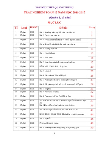 Đề trắc nghiệm môn Toán Lớp 12 (Quyển 1) - Năm học 2016-2017 - Nguyễn Thị Thanh Thúy (Kèm đáp án)