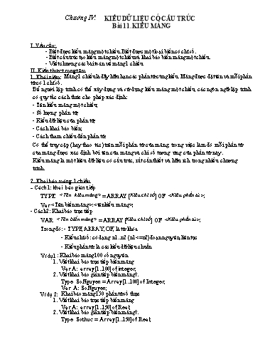 Giáo án môn Tin học Lớp 11 - Bài 11+12