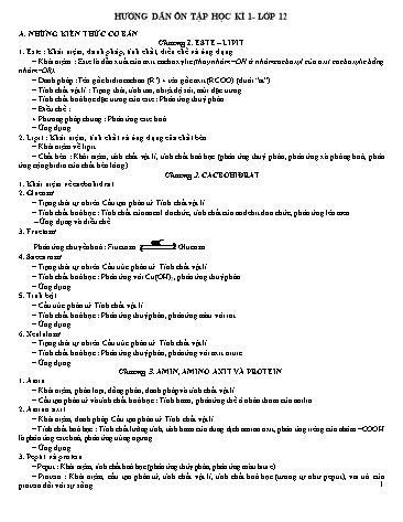 Hướng dẫn ôn tập học kì 1 môn Hóa học Lớp 12