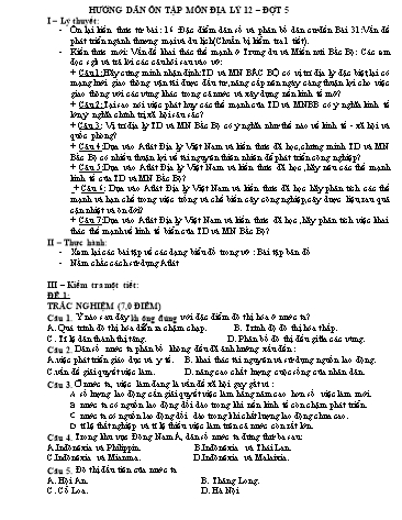Hướng dẫn ôn tập môn Địa lý 12 (Đợt 5)