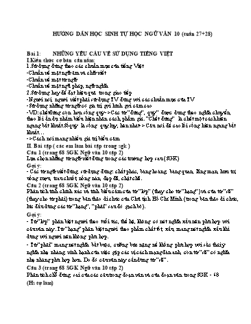 Hướng dẫn tự học môn Ngữ văn 10 - Tuần 27+28