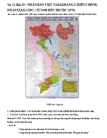 Kế hoạch bài dạy Lịch sử 11 - Bài 19: Nhân dân Việt Nam kháng chiến chống Pháp xâm lược (từ 1858 đến trước 1873)