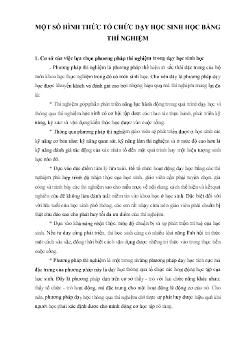 Một số hình thức tổ chức dạy học sinh học bằng thí nghiệm