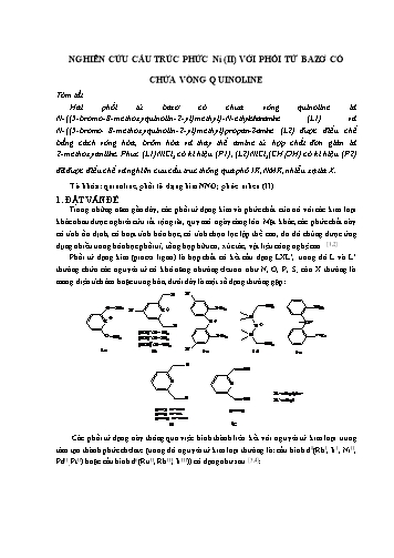 Nghiên cứu cấu trúc phức Ni (II) với phối tử Bazơ có chứa vòng quinoline