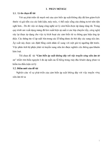 Sáng kiến kinh nghiệm Cảm biến áp suất không dây với việc truyền sóng siêu âm từ xa