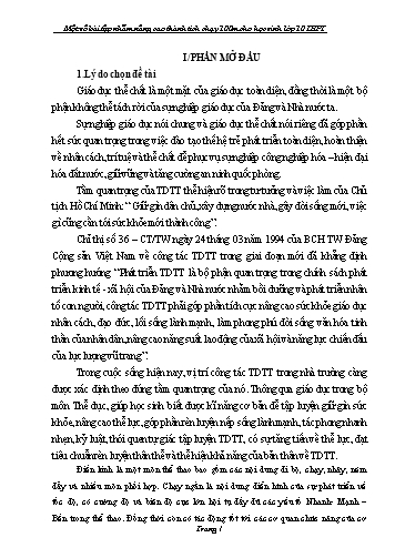 Sáng kiến kinh nghiệm Một số bài tập nhằm nâng cao thành tích chạy 100m cho học sinh Lớp 10 THPT