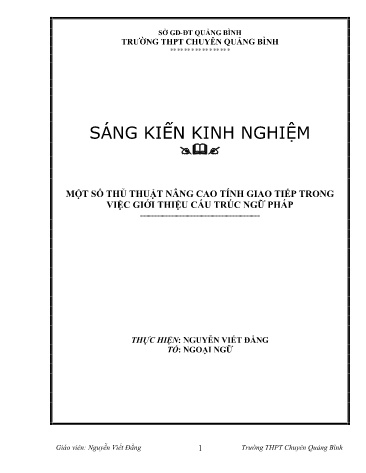 Sáng kiến kinh nghiệm Một số thủ thuật nâng cao tính giao tiếp trong việc giới thiệu cấu trúc ngữ pháp