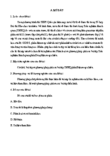 Sáng kiến kinh nghiệm Phân loại và phương pháp giải các bài tập Trắc nghiệm khách quan phần Dòng điện xoay chiều