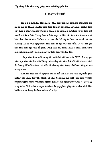 Sáng kiến kinh nghiệm Ứng dụng kiểu xâu trong phép toán số nguyên lớn