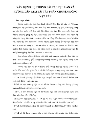 Sáng kiến kinh nghiệm Xây dựng hệ thống bài tập tự luận và hướng dẫn giải bài tập phần chuyển động vật rắn