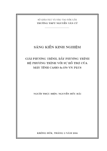 SKKN Giải phương trình, bất phương trình hệ phương trình với sự hỗ trợ của máy tính CASIO fx-570 VN Plus SKKN Giải phương trình, bất phương trình hệ phương trình với sự hỗ trợ của máy tính CASIO fx-570 VN Plus