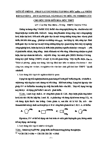 SKKN Một số phương pháp xây dựng bài tập Hoá học hữu cơ nhằm rèn luyện tư duy sáng tạo, năng lực tự học, tự nghiên cứu cho học sinh giỏi hoá học THPT