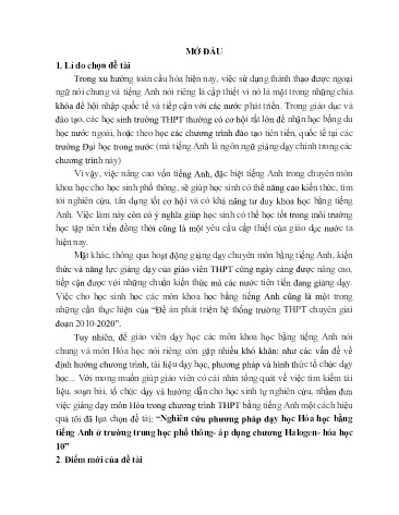 SKKN Nghiên cứu phương pháp dạy học Hóa học bằng tiếng Anh ở trường trung học phổ thông áp dụng chương Halogen Hóa học 10