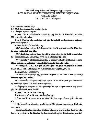 SKKN Phát triển năng lực học sinh thông qua dạy học dự án Điện năng, sản xuất, truyền tải, tiêu thụ điện năng Vật lí 12, THPT