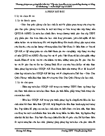 SKKN Phương pháp soạn, giảng hữu hiệu bài Cấp cứu ban đầu các tai nạn thông thường và băng bó vết thương môn GDQP Lớp 10 THPT
