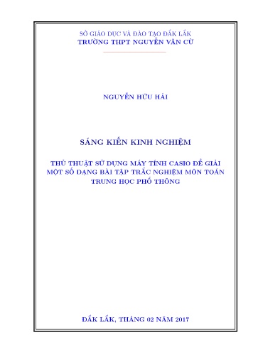 SKKN Thủ thuật sử dụng máy tính CASIO để giải một số dạng bài tập trắc nghiệm môn Toán trung học phổ thông