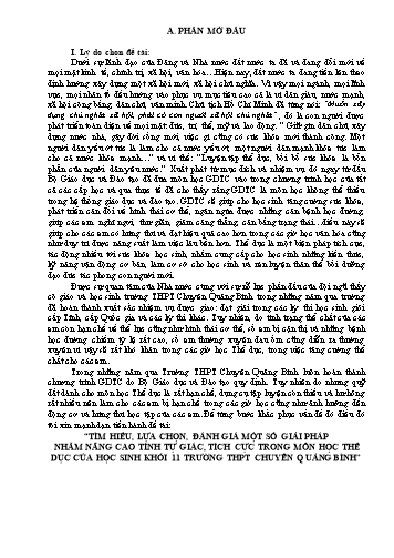 SKKN Tìm hiểu, lựa chọn, đánh giá một số giải pháp nhằm nâng cao tính tự giác, tích cực trong môn học Thể dục của học sinh Khối 11 trường THPT chuyên Quảng Bình