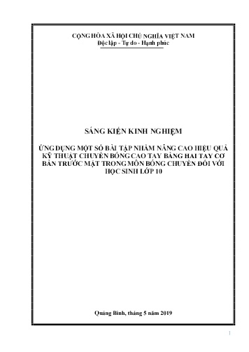 SKKN Ứng dụng một số bài tập nhằm nâng cao hiệu quả kỹ thuật chuyền bóng cao tay bằng hai tay cơ bản trước mặt trong môn Bóng chuyền đối với học sinh Lớp 10
