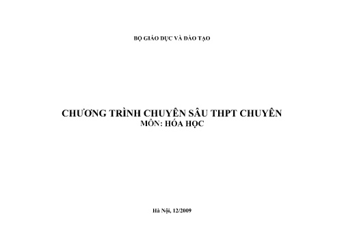 Tài liệu Chương trình chuyên sâu THPT chuyên môn Hóa học