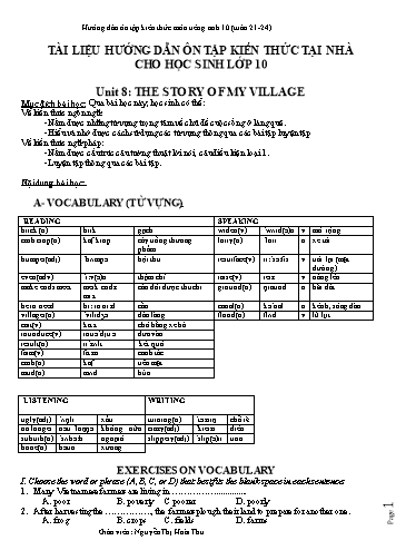 Tài liệu Hướng dẫn ôn tập kiến thức môn Tiếng Anh 10 - Unit 8+9 - Nguyễn Thị Hoài Thu
