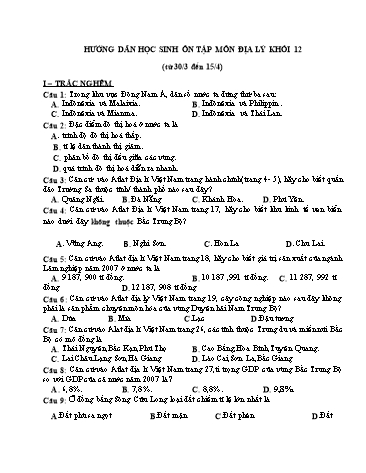 Tài liệu Hướng dẫn ôn tập môn Địa lý Khối 12 - Tuần 30/3-15/4